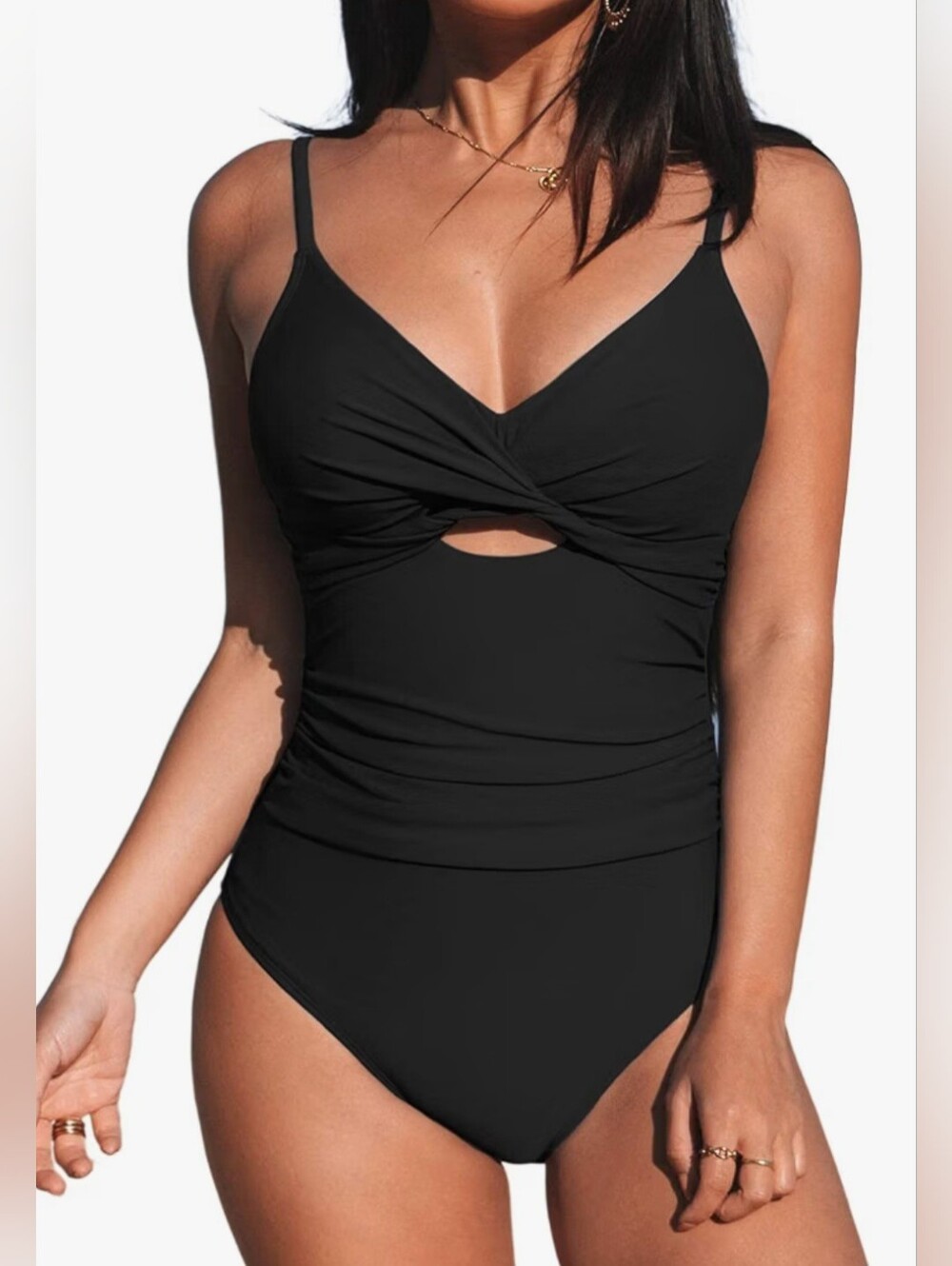 Cupshe Black Twist-Front One-Piece Swimsuit with Keyhole